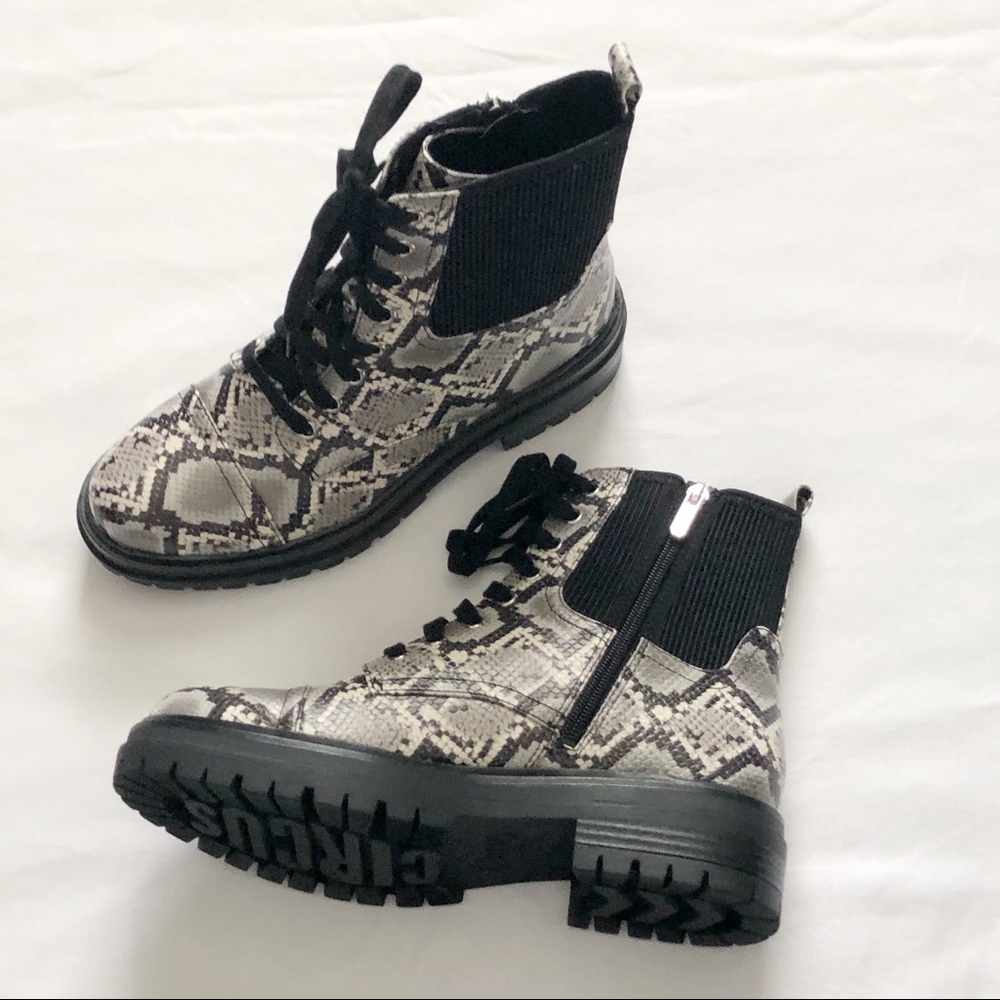 Circus by Sam Edelman Snake Print Lace Up Boots